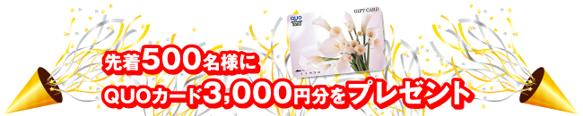 先着500名様にQUOカード3,000円分をプレゼント